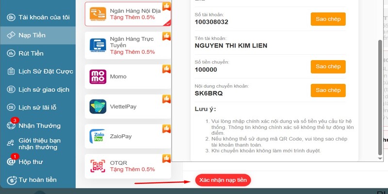 Hoàn thành yêu cầu gửi vốn chỉ trong giây lát